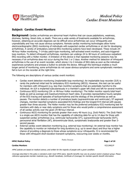 Medical Policy Cardiac Event Monitors