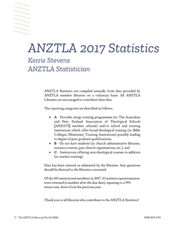 ANZTLA 2017 Statistics Kerrie Stevens ANZTLA Statistician