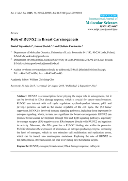 Role of RUNX2 in Breast Carcinogenesis