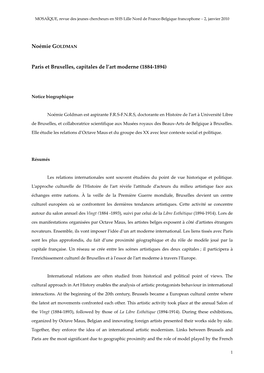 Paris Et Bruxelles, Capitales De L'art Moderne