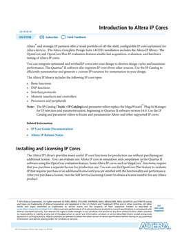 Introduction to Altera IP Cores 2014.08.18
