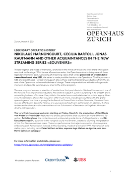 Nikolaus Harnoncourt, Cecilia Bartoli, Jonas Kaufmann and Other Acquaintances in the New Streaming Series «Souvenirs »