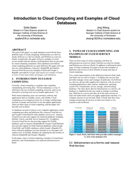 Introduction to Cloud Computing and Examples of Cloud Databases