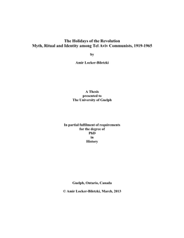 The Holidays of the Revolution Myth, Ritual and Identity Among Tel Aviv Communists, 1919-1965