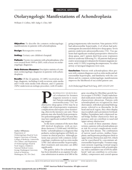 Otolaryngologic Manifestations of Achondroplasia