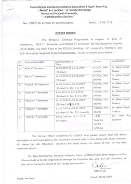 Pcp Schedule for Pgdca I Sem, Bca I Sem, Mca I Sem For