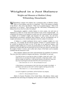 Weighed in a Just Balance: Weights and Measures at Meekins Library