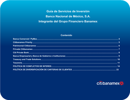 Guía De Servicios De Inversión Banco Nacional De México, S.A. Integrante