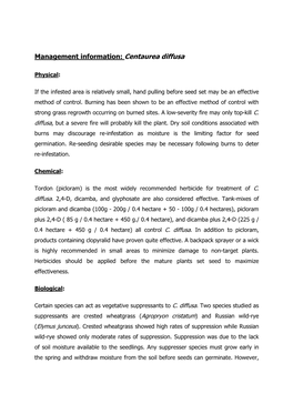 Management Information: Centaurea Diffusa