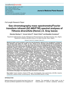 (GC-MS/FTIR) Spectral Analyses of Tithonia Diversifolia (Hemsl.) A