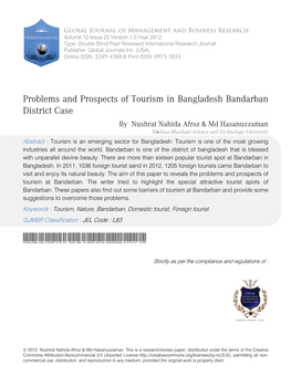 Problems and Prospects of Tourism in Bangladesh Bandarbandistrict Case