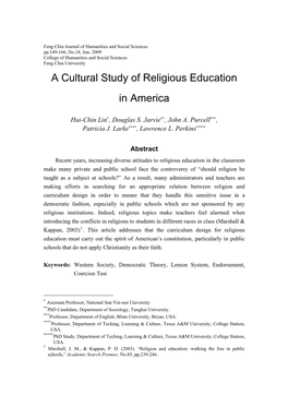 A Cultural Study of Religious Education in America