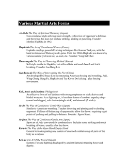 Various Martial Arts Forms