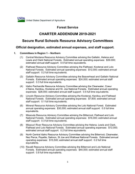 CHARTER ADDENDUM 2019-2021 Secure Rural Schools Resource Advisory Committees