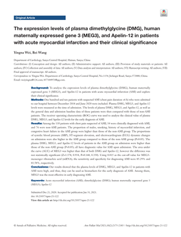 (DMG), Human Maternally Expressed Gene 3 (MEG3), and Apelin-12 in Patients with Acute Myocardial Infarction and Their Clinical Significance