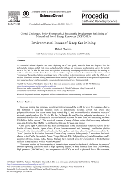 Environmental Issues of Deepysea Mining