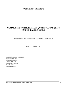 Community Participation, Quality and Equity in Guinea’S Schools