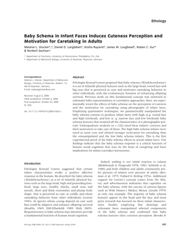 Baby Schema in Infant Faces Induces Cuteness Perception and Motivation for Caretaking in Adults Melanie L