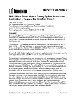 80-82 Bloor Street West – Zoning By-Law Amendment Application – Request for Direction Report