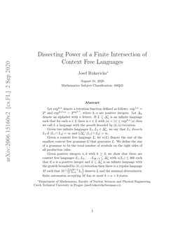 Arxiv:2006.15160V2 [Cs.FL] 2 Sep 2020 Dissecting Power of a Finite