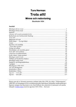Trots Allt! Minne Och Redovisning Stockholm 1954