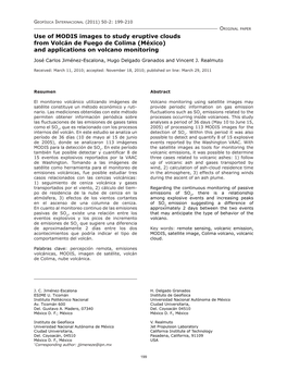 Use of MODIS Images to Study Eruptive Clouds from Volcán De Fuego De Colima (México) and Applications on Volcano Monitoring