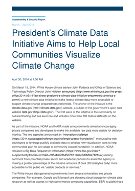 President's Climate Data Initiative Aims to Help Local Communities