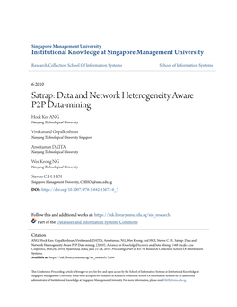 Satrap: Data and Network Heterogeneity Aware P2P Data-Mining Hock Kee ANG Nanyang Technological University