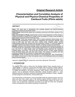 Original Research Article Characterization and Correlation Analysis of Physical and Physico-Chemical Properties of Cambucá Frui