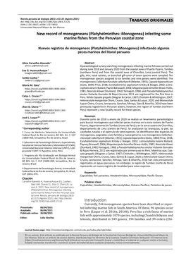 Infecting Some Marine Fishes from the Peruvian Coastal Zone