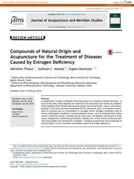 Compounds of Natural Origin and Acupuncture for the Treatment of Diseases Caused by Estrogen Deﬁciency Abhishek Thakur 1, Subhash C