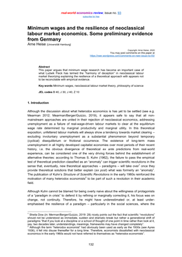 Minimum Wages and the Resilience of Neoclassical Labour Market Economics. Some Preliminary Evidence from Germany Arne Heise [Universität Hamburg]