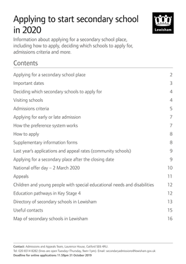 Applying to Start Secondary School in 2020