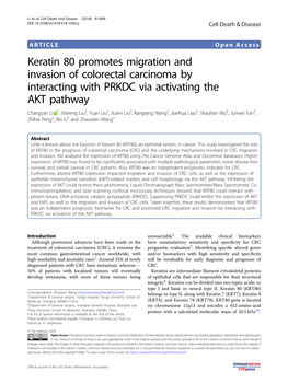 Keratin 80 Promotes Migration and Invasion of Colorectal Carcinoma By