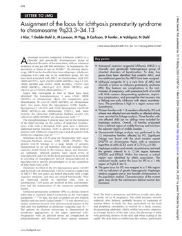 Assignment of the Locus for Ichthyosis Prematurity Syndrome to Chromosome 9Q33.3–34.13