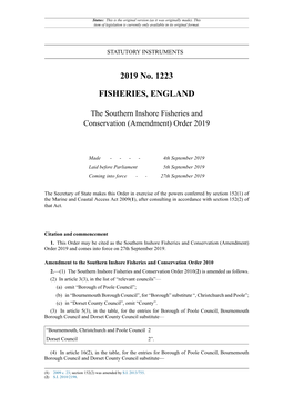 The Southern Inshore Fisheries and Conservation (Amendment) Order 2019