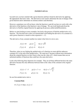 Antiderivatives and the Rules of Integration