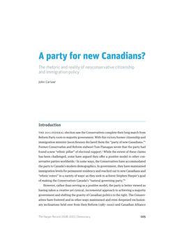 A Party for New Canadians? the Rhetoric and Reality of Neoconservative Citizenship and Immigration Policy