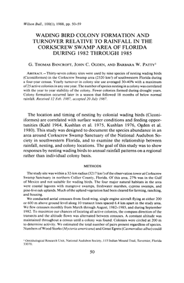 Wading Bird Colony Formation and Turnover Relative to Rainfall in the Corkscrew Swamp Area of Florida During 1982 Through 1985