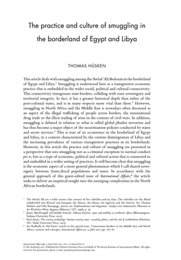 The Practice and Culture of Smuggling in the Borderland of Egypt and Libya