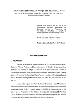 COMISSÃO DE CONSTITUIÇÃO, JUSTIÇA E DE CIDADANICA – CCJC SOLICITAÇÃO PARA INSTAURAÇÃO DE PROCESSO Nº 2, DE 2017 (Do Supremo Tribunal Federal)