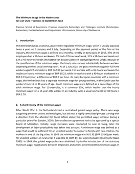 The Minimum Wage in the Netherlands Jan Van Ours – Version 10 September 2018