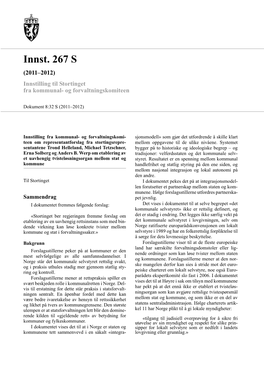 Innst. 267 S (2011–2012) Innstilling Til Stortinget Fra Kommunal- Og Forvaltningskomiteen