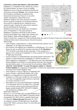 CONSTELLATION DELPHINUS, the DOLPHIN Delphinus Is a Constellation in the Northern Sky, Close to the Celestial Equator