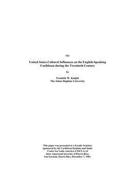 United States Cultural Influences on the English-Speaking Caribbean During the Twentieth Century