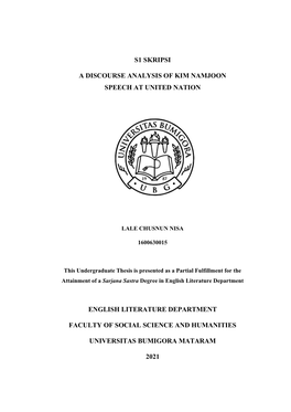 S1 Skripsi a Discourse Analysis of Kim Namjoon Speech at United Nation English Literature Department Faculty of Social Science