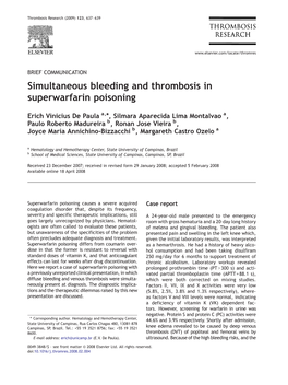 Simultaneous Bleeding and Thrombosis in Superwarfarin Poisoning