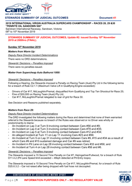 STEWARDS SUMMARY of JUDICIAL OUTCOMES Document 41