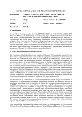 Environmental and Social Impact Assessment Summary