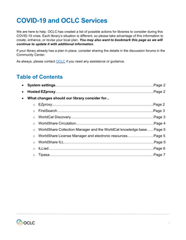 COVID-19 and OCLC Services